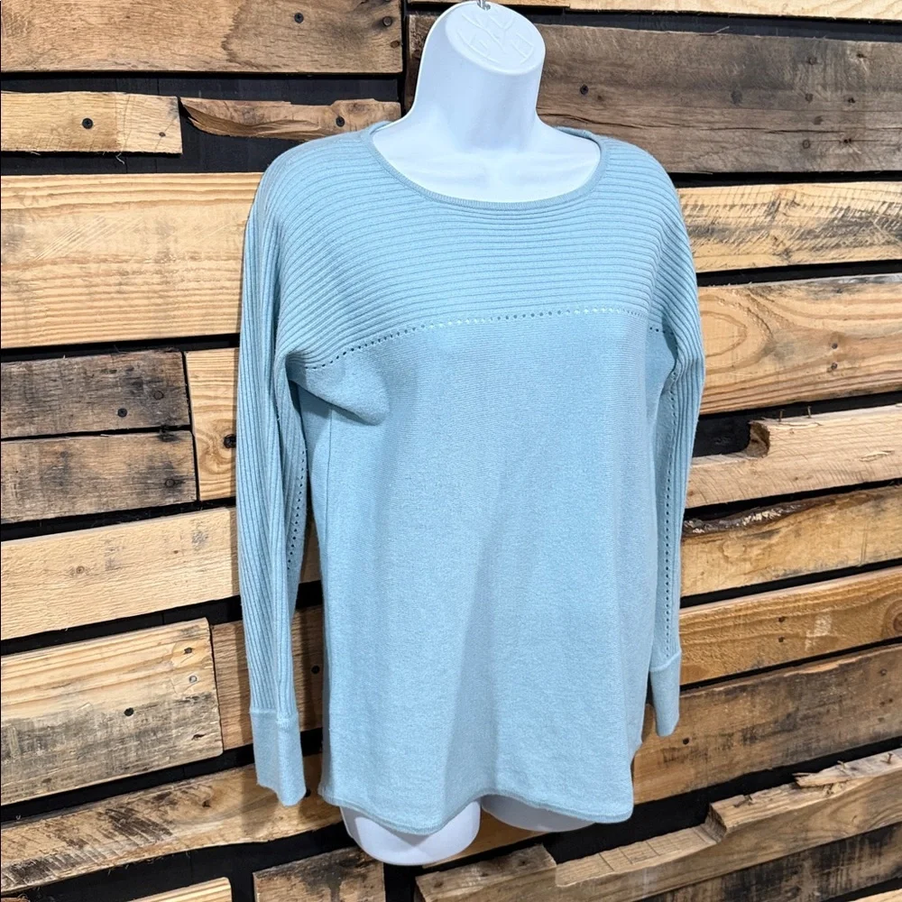 Woolovers Wool Cashmere Blue Ribbed‎ Knit Crew Neck Sweater Long Sleeve Size S